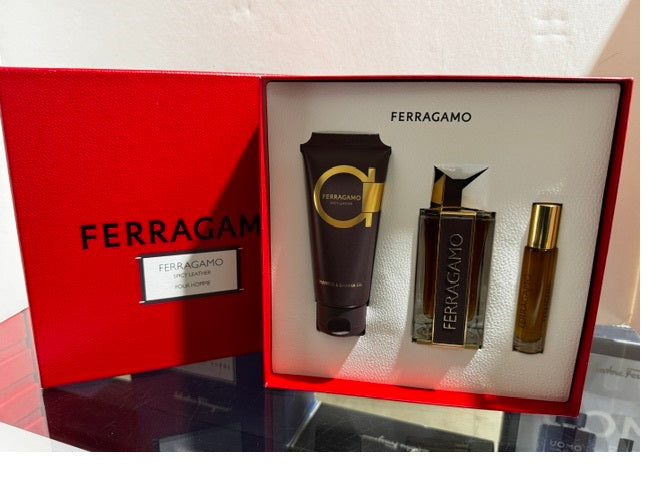 Gift Set Spicy Leather By Salvatore Ferragamo 3pc 3.4oz. + Mini Men