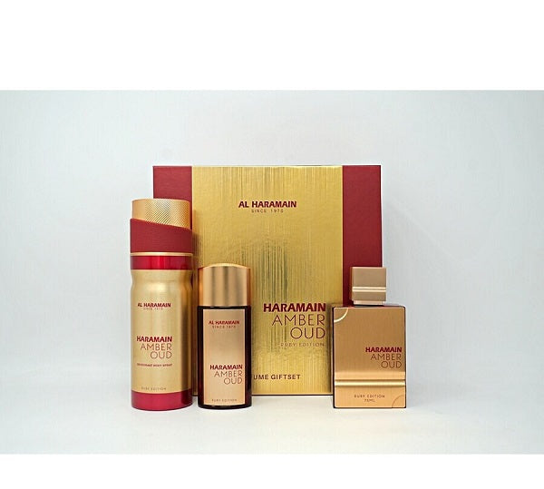 Gift Set Amber Oud Ruby By Al Haramain 3pc 2.5 oz. EDP