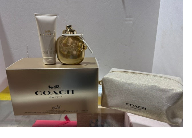 Gift Set Coach Gold 3pc 3.0oz. EDP + Bag + 3.4oz. Body Lotion Women