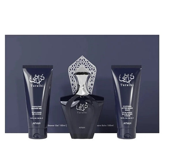 Gift Set Turathi Blue 3pc 3.0oz. + S/G + A/S Men By Afnan