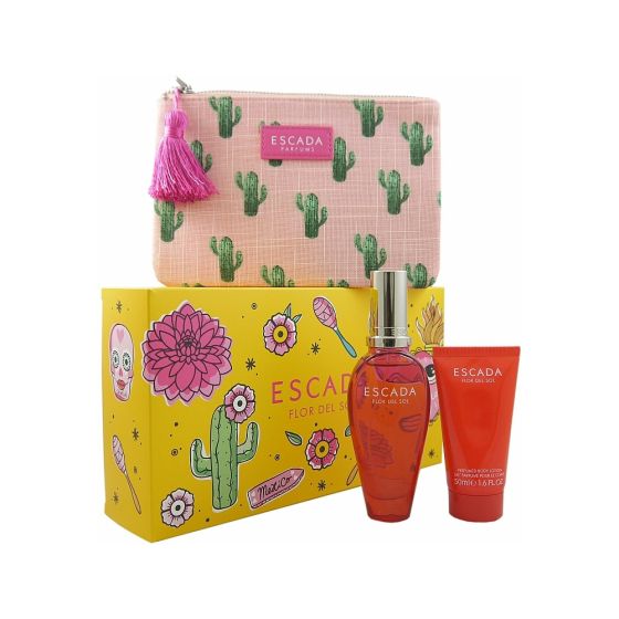 Gift Set Escada Flor del Sol 3pc 1.7 oz. edt + 1.7 oz. Body lotion + clutch