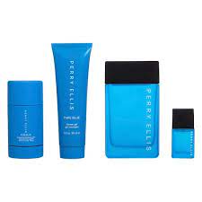 Gift Set Pure Blue By Perry Ellis 4pc 3.4 oz. + mini+ S/G+ A/S Men