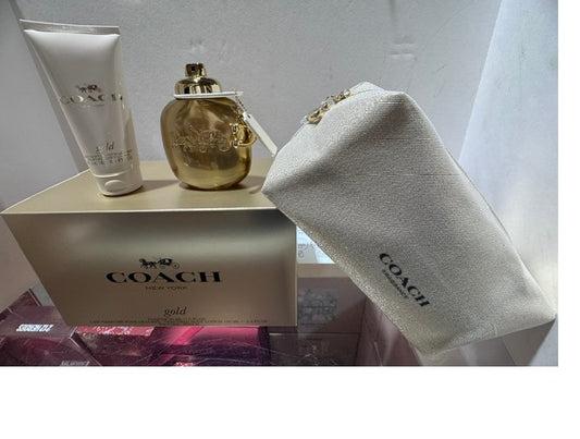 Gift Set Coach Gold 3pc 3.0oz. EDP + Bag + 3.4oz. Body Lotion Women